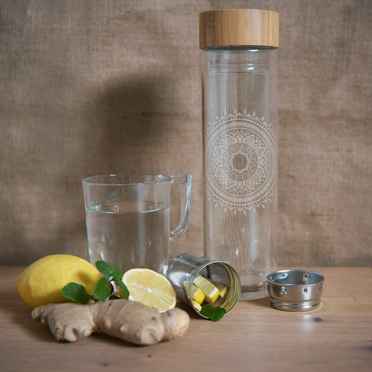 Botella de Té de Vidrio Navaris 500ml con Infusor y Tapa de Bambú