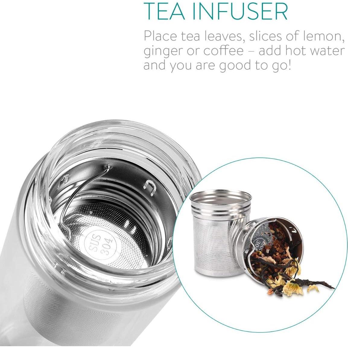 Botella de Té de Vidrio Navaris 500ml con Infusor y Tapa de Bambú