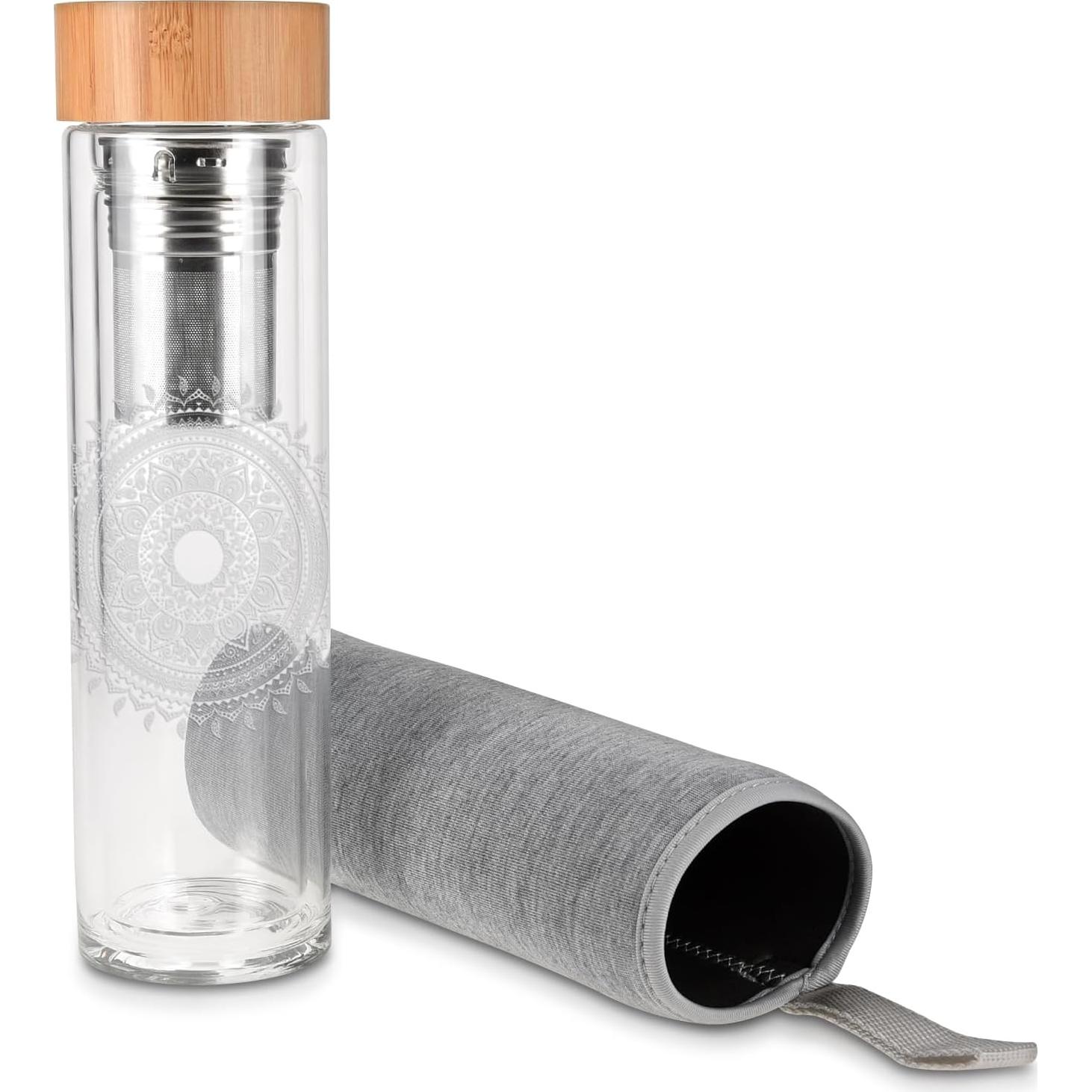 Botella de Té de Vidrio Navaris 500ml con Infusor y Tapa de Bambú