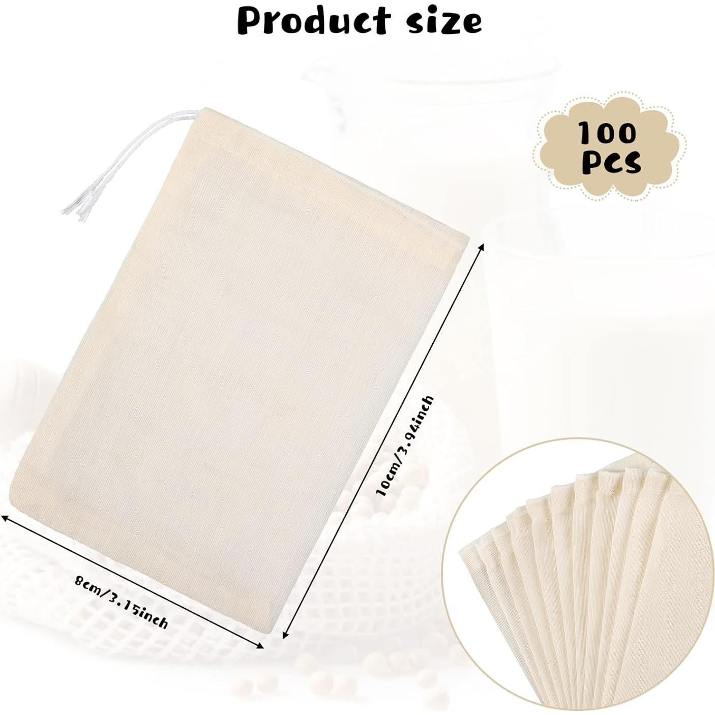 100 Bolsas de Tela de Queso Reutilizables Tegeme 10x15 cm
