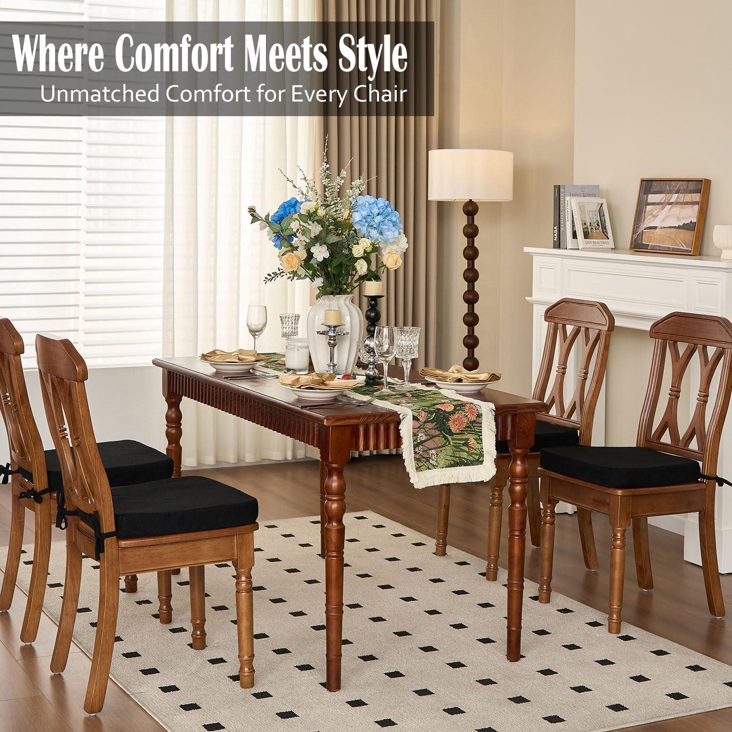 Cojines para Sillas Nobildonna 43x41 cm, Espuma con Gel, Negro, Juego de 2