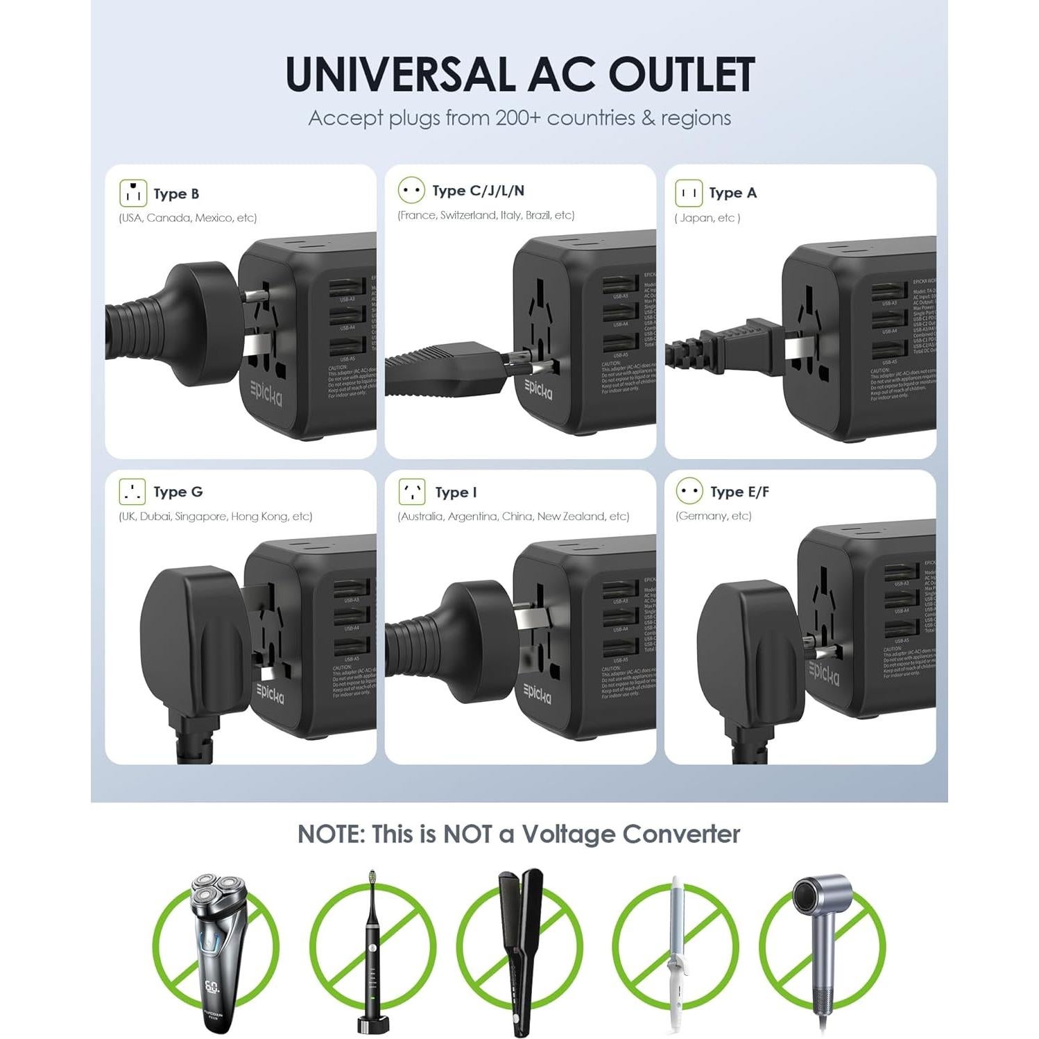 Adaptador de Viaje Universal EPICKA TA-205 35W 6 Puertos