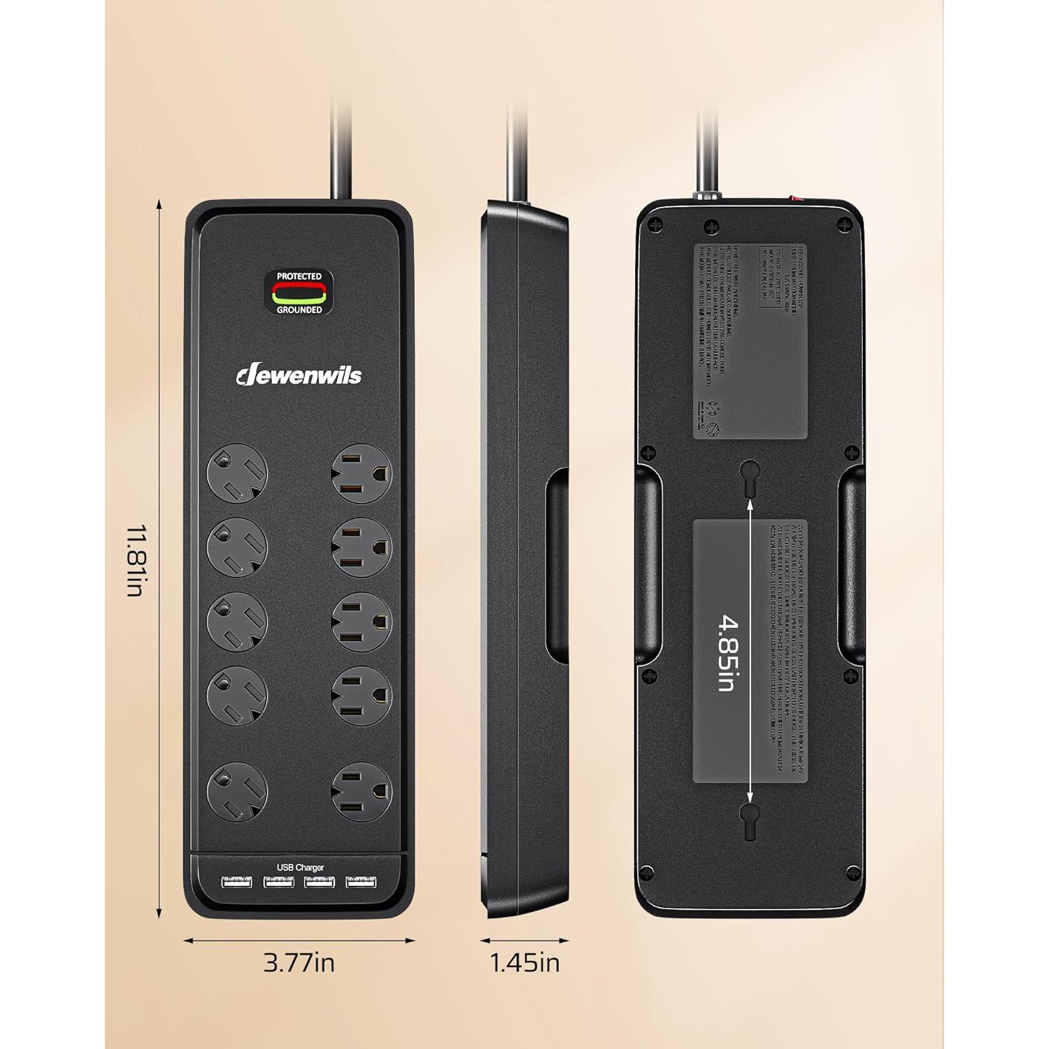 Regleta DEWENWILS 10 Salidas con 4 USB y Protección 2480J