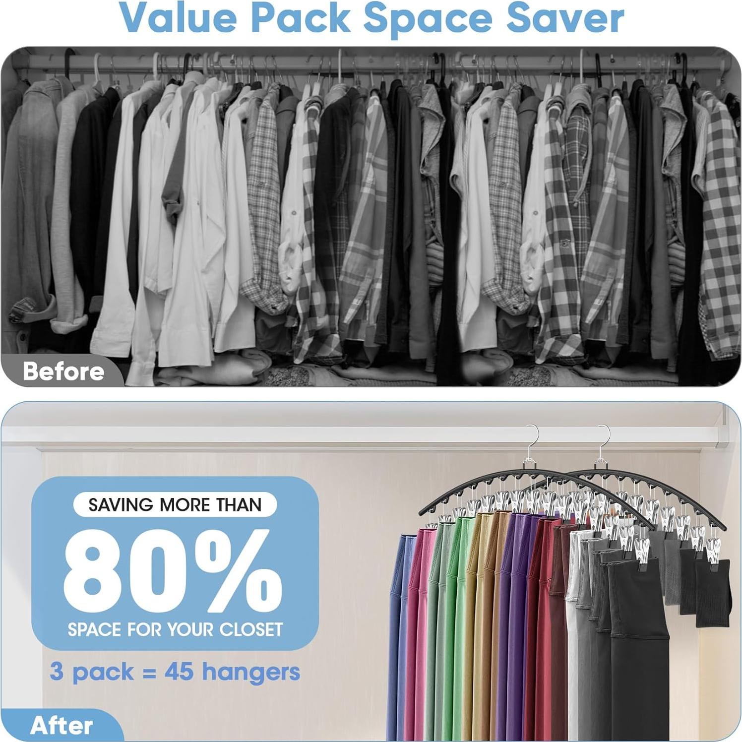 Organizador de Leggings Besslly - Paquete de 3 Perchas con 15 Clips