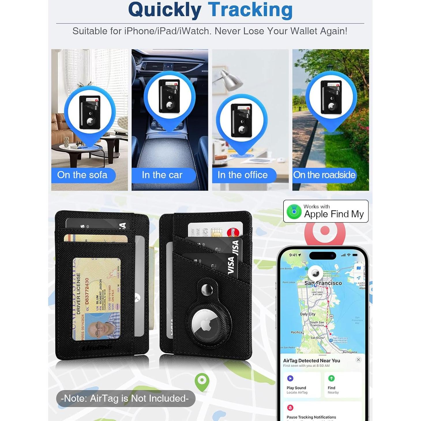 Billetera Minimalista LifeChé con Soporte para AirTag - Negro