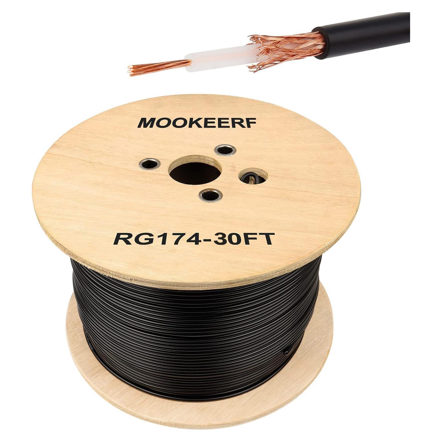 Cable Coaxial RG174 MOOKEERF 9.14m 50 Ohm Baja Pérdida