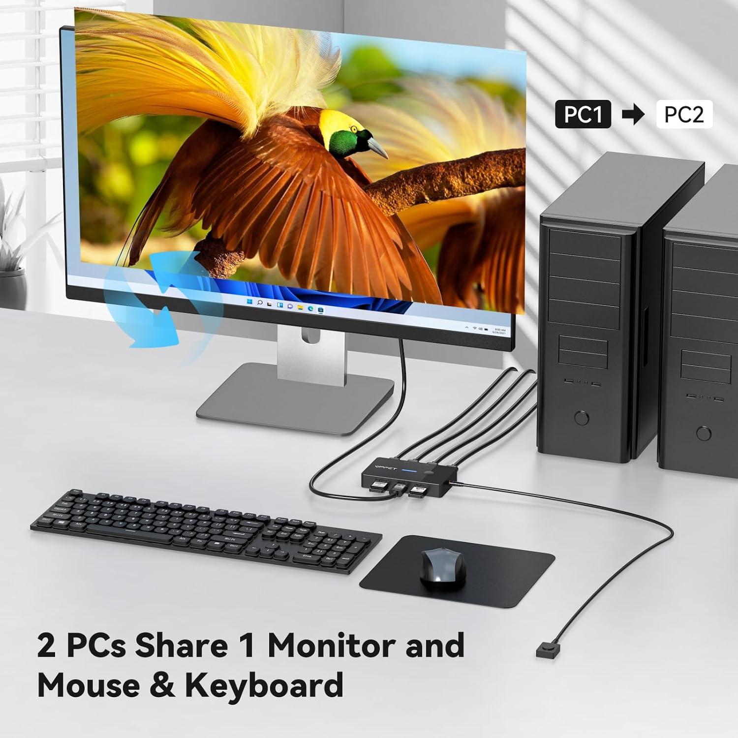 Interruptor KVM HDMI 4K AILVLVNG 2 PCs 1 Monitor USB