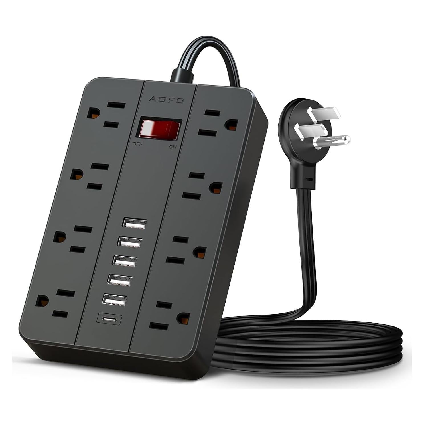 Regleta de Alimentación AOFO 8 Salidas AC y 6 USB 5FT Negra