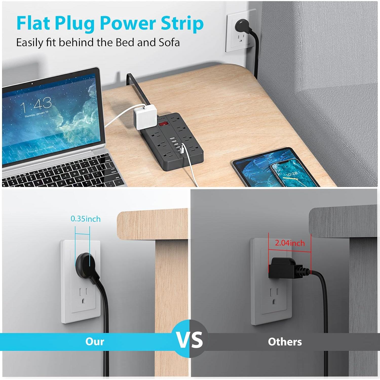 Regleta de Alimentación AOFO 8 Salidas AC y 6 USB 5FT Negra