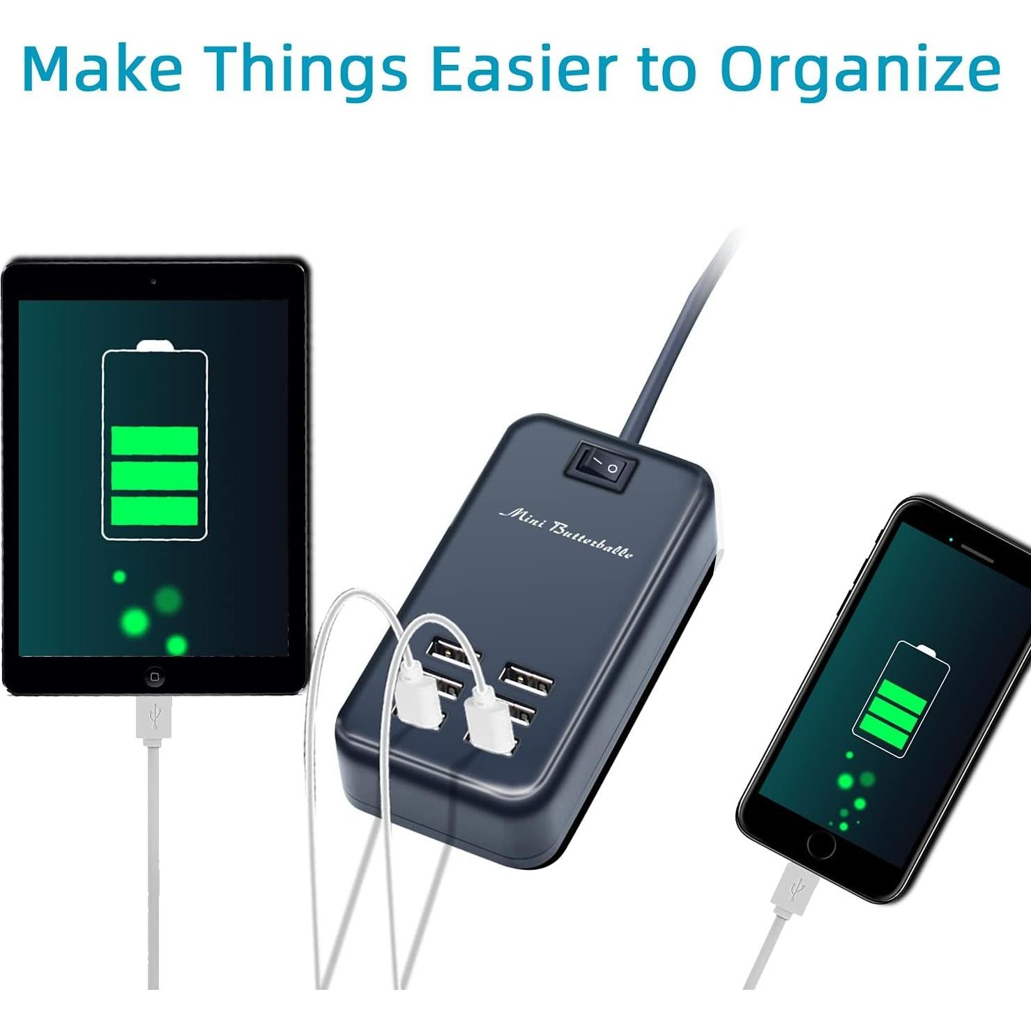 Estación de Carga USB 6 Puertos Mini Butterballe - Negro