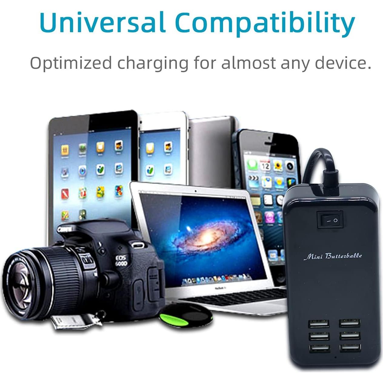 Estación de Carga USB 6 Puertos Mini Butterballe - Negro