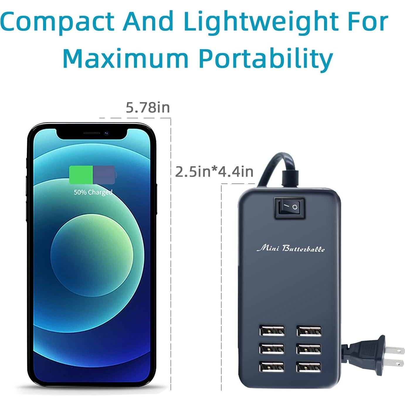 Estación de Carga USB 6 Puertos Mini Butterballe - Negro