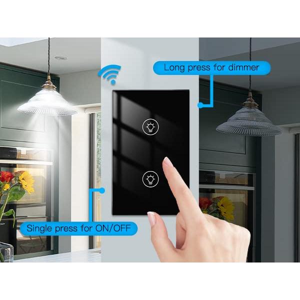 Interruptor Dimerizado Doble MOES WiFi 300W Negro