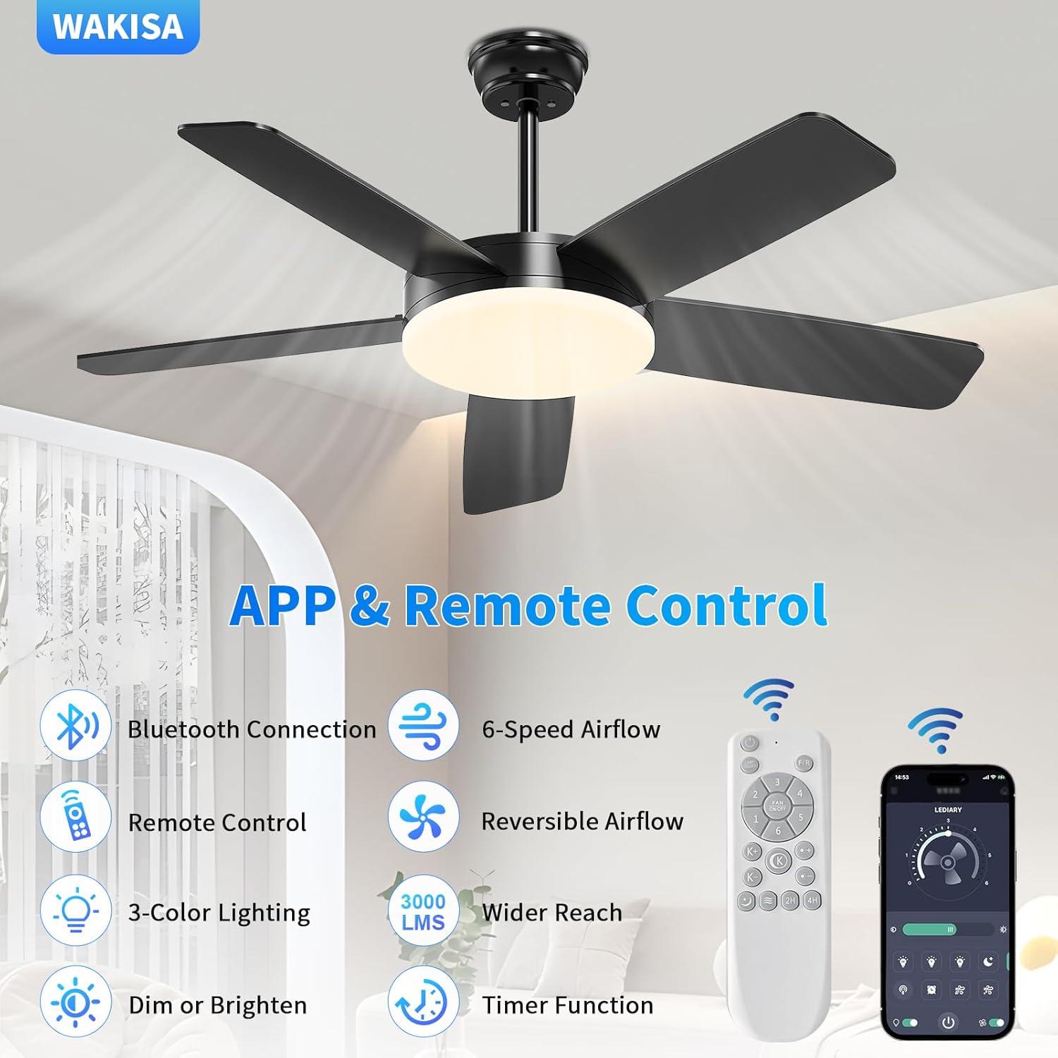 Ventilador de Techo WAKISA 114 cm con Luz y Control Remoto