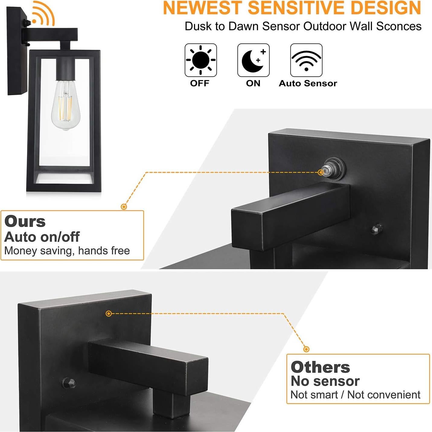 Lámpara de Pared Exterior SHINE HAI con Sensor Dusk to Dawn