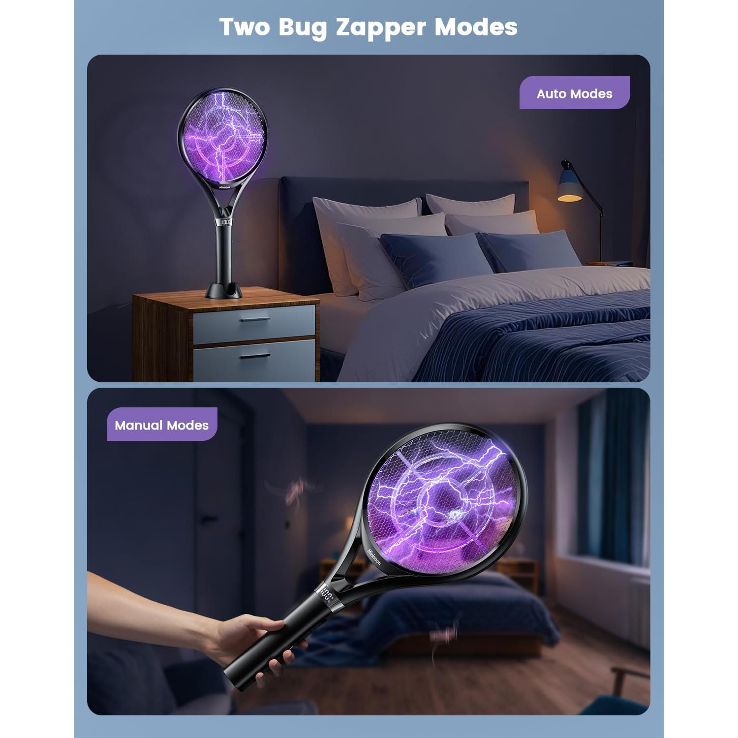 Raqueta Eléctrica para Moscas Minimoon 2000mAh 2500V LED