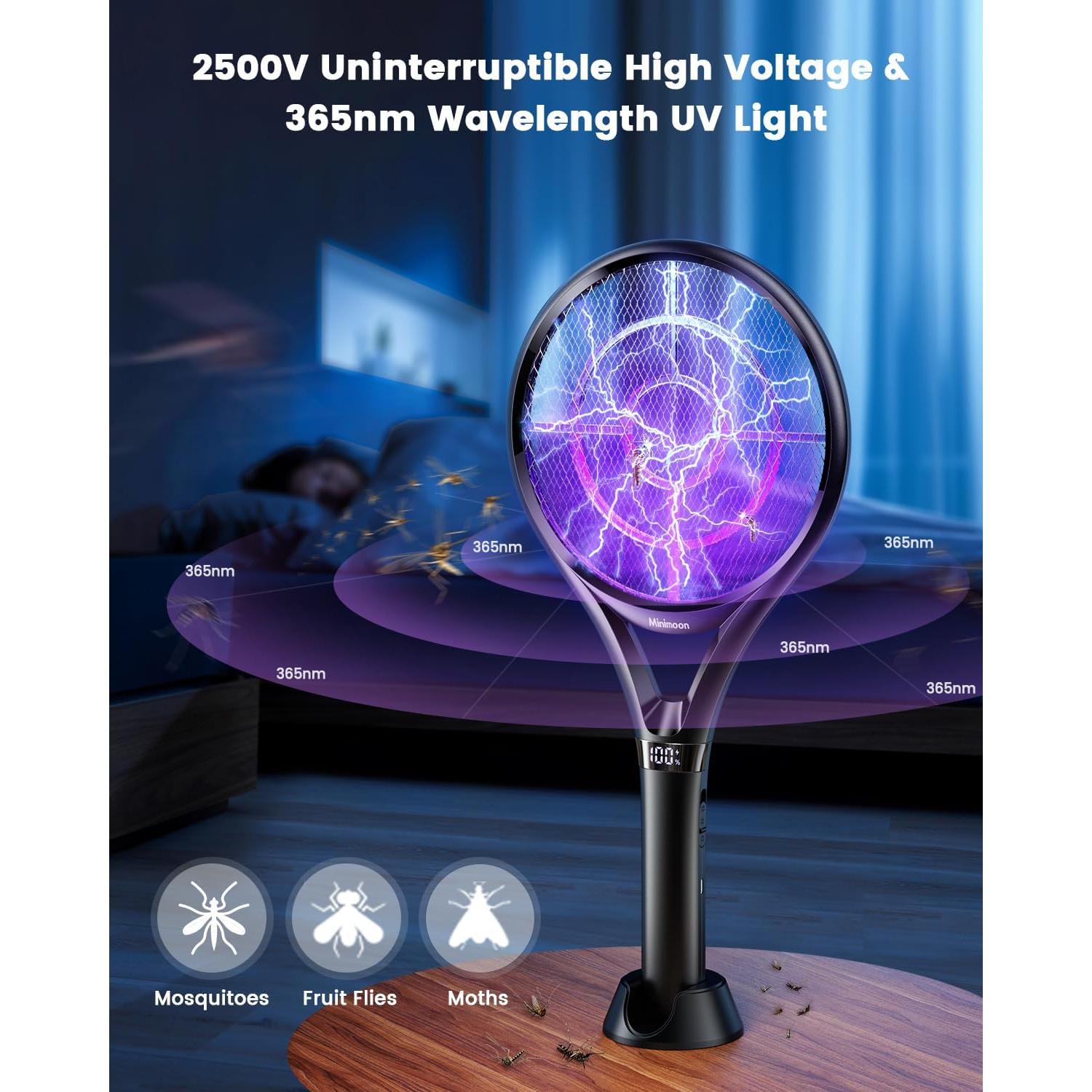 Raqueta Eléctrica para Moscas Minimoon 2000mAh 2500V LED