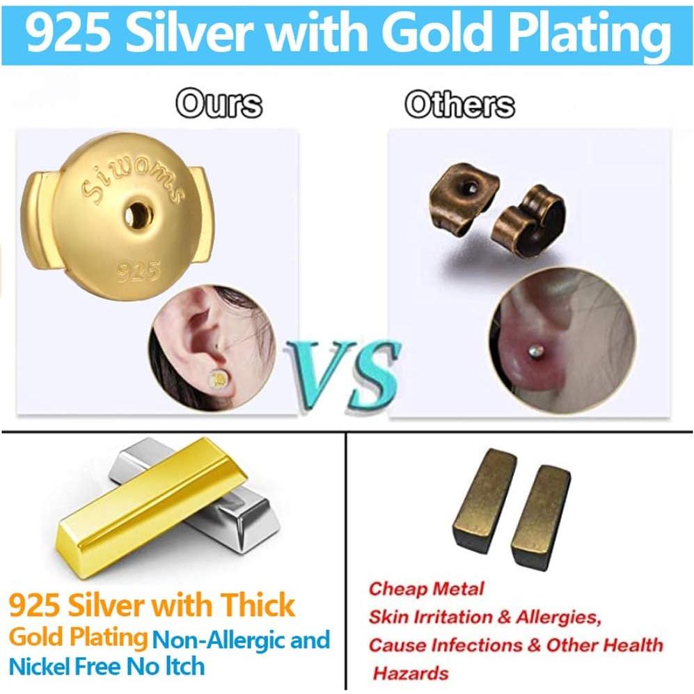 Respaldos de Aretes Hipoalergénicos Siwoms 18K Oro 2 Pares