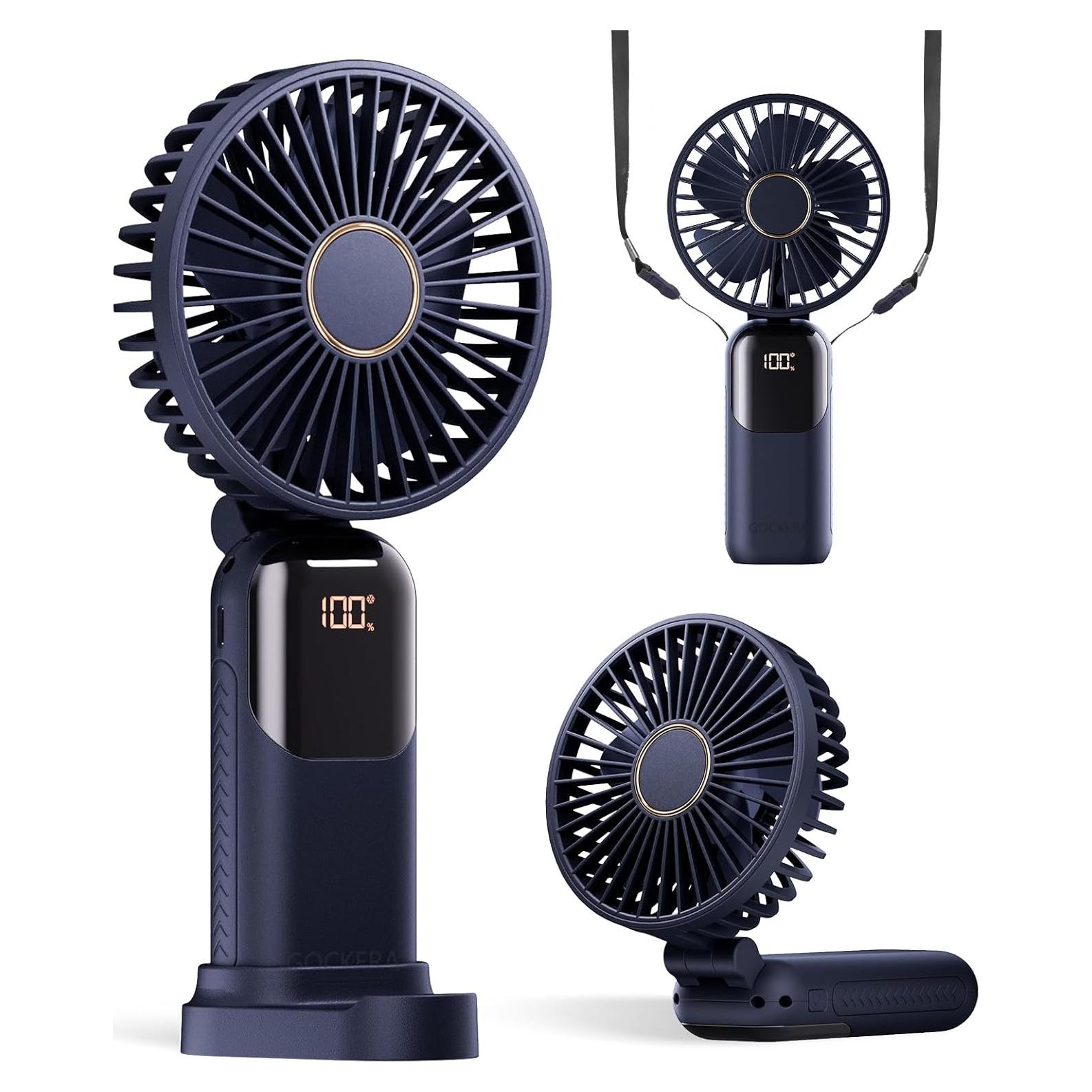 Ventilador Portátil GOCKERA F01 5 Velocidades Pantalla LED Azul
