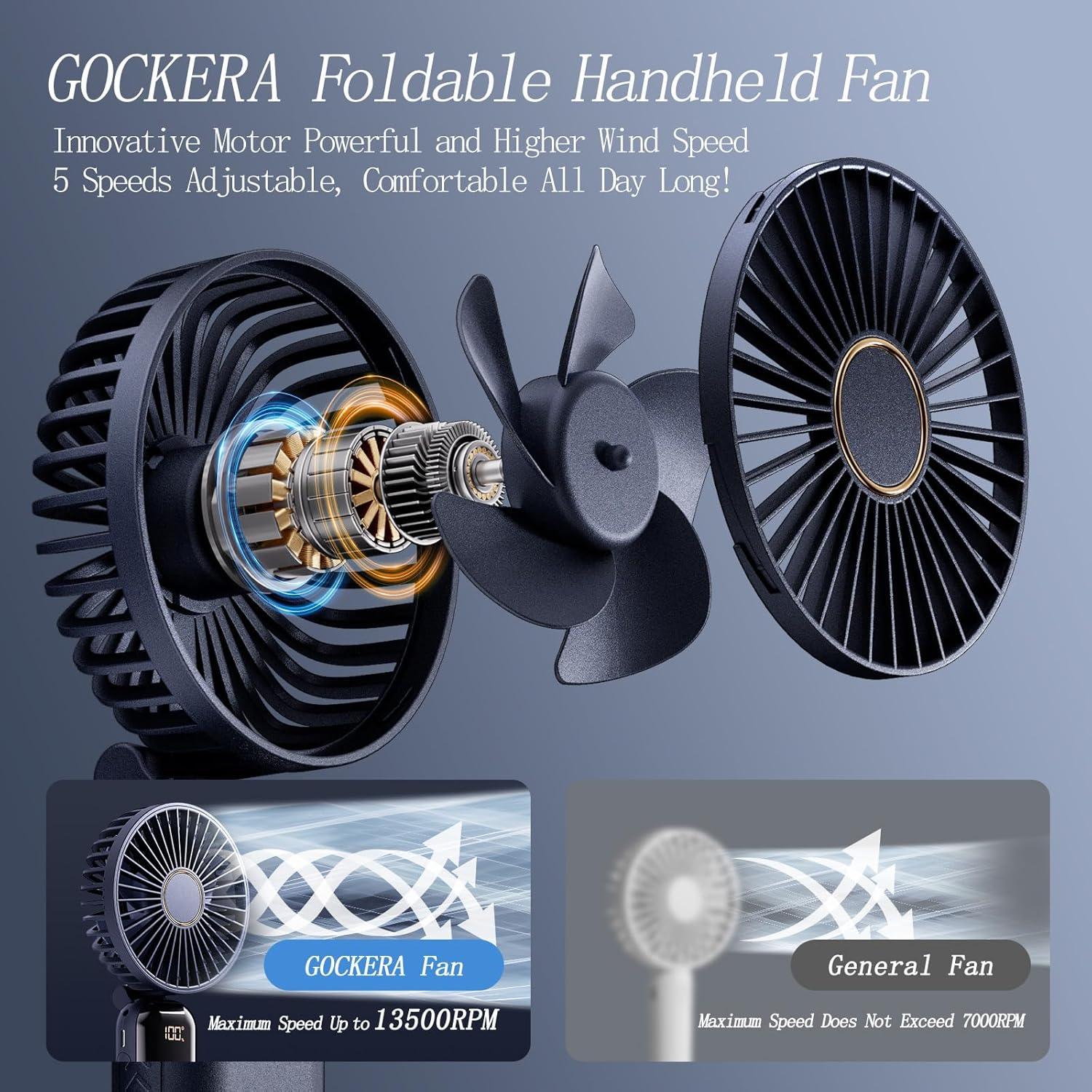 Ventilador Portátil GOCKERA F01 5 Velocidades Pantalla LED Azul
