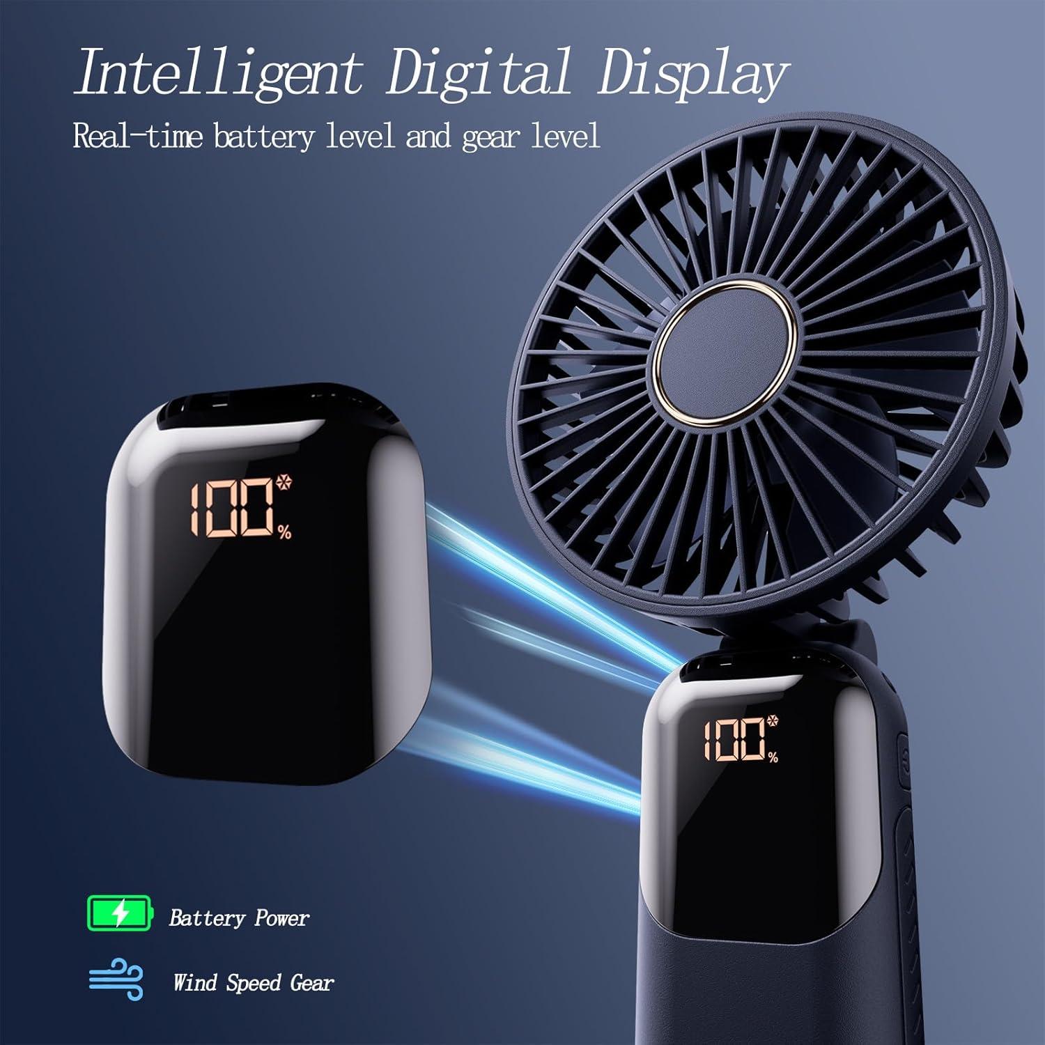 Ventilador Portátil GOCKERA F01 5 Velocidades Pantalla LED Azul