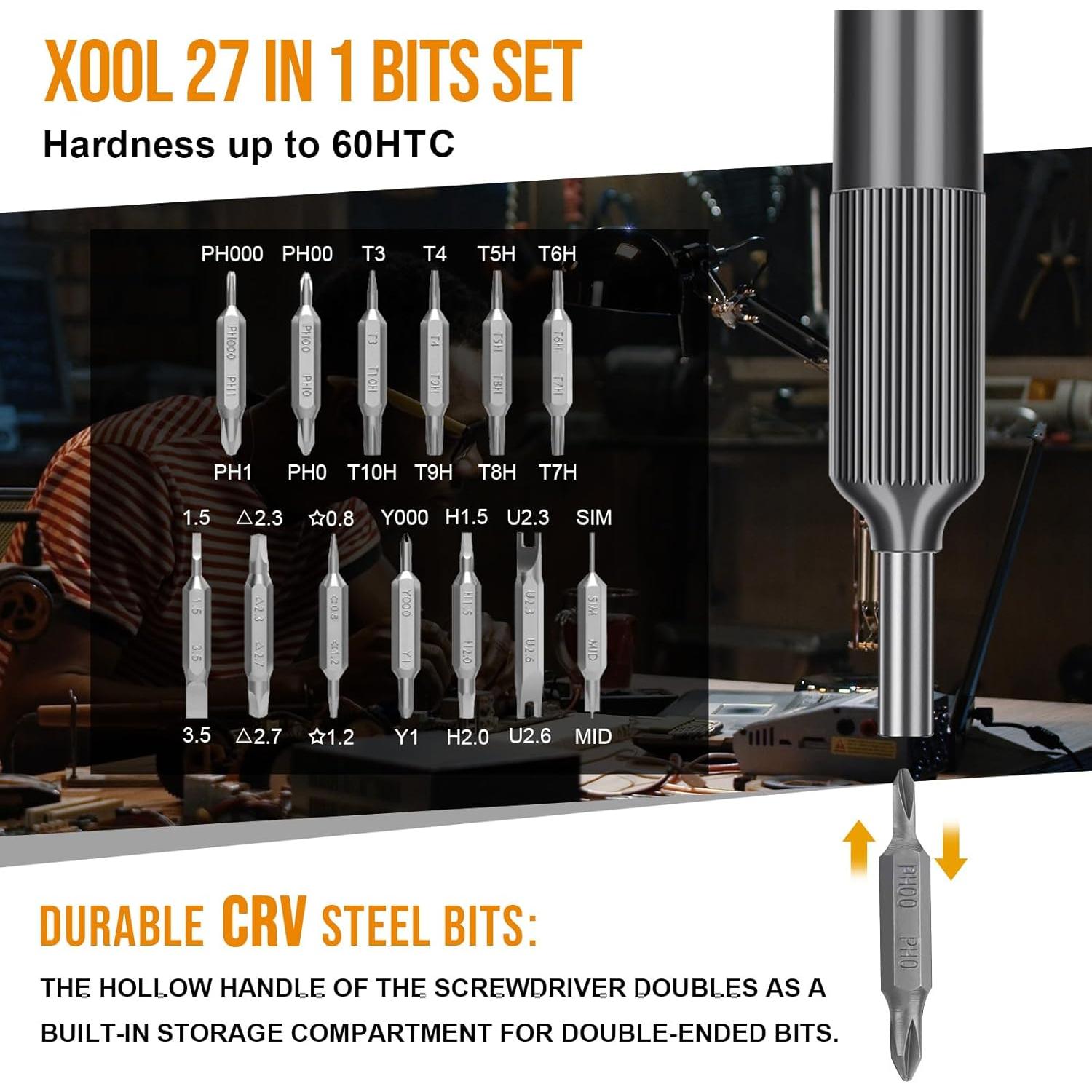 Juego de Destornilladores de Precisión XOOL 27 en 1 Ergonómico