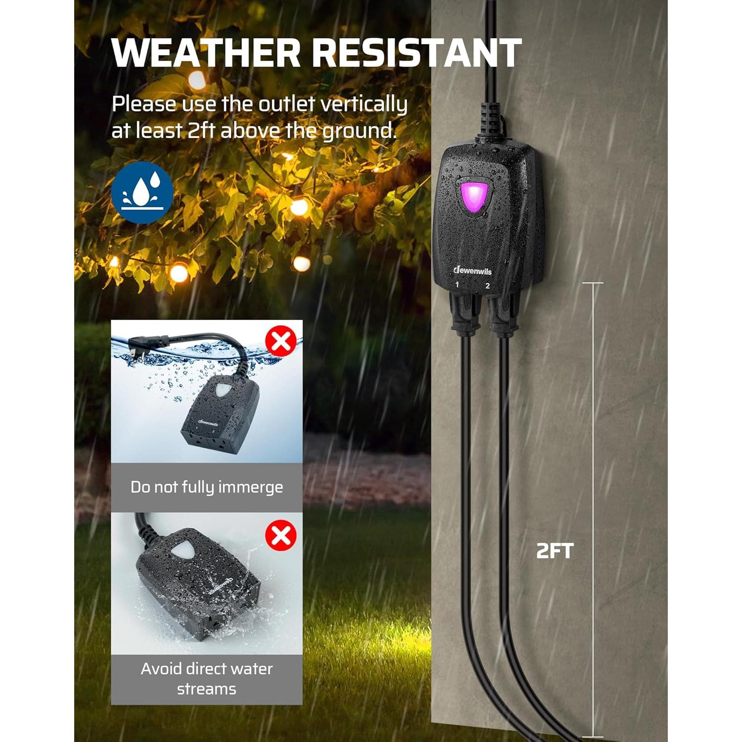 Enchufe Remoto Inalámbrico Dewenwils 2 Salidas 15A Exterior