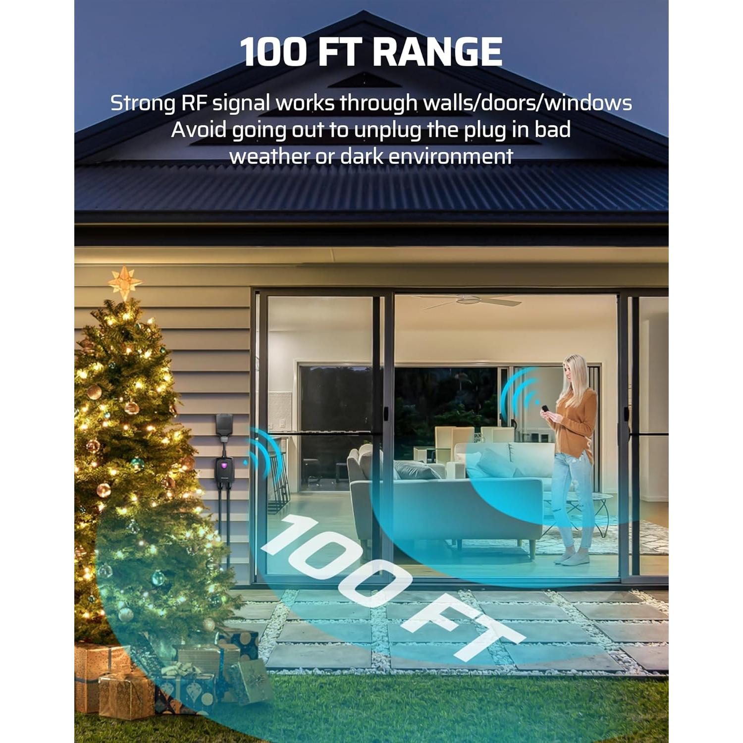 Enchufe Remoto Inalámbrico Dewenwils 2 Salidas 15A Exterior