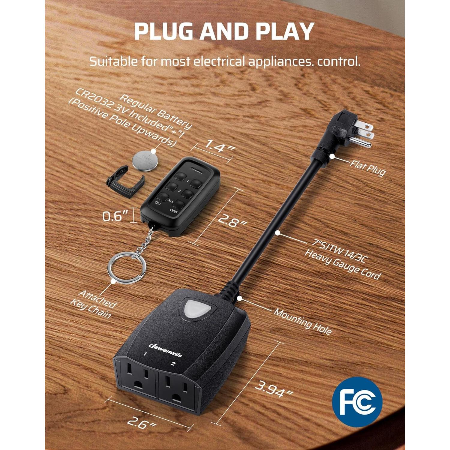 Enchufe Remoto Inalámbrico Dewenwils 2 Salidas 15A Exterior