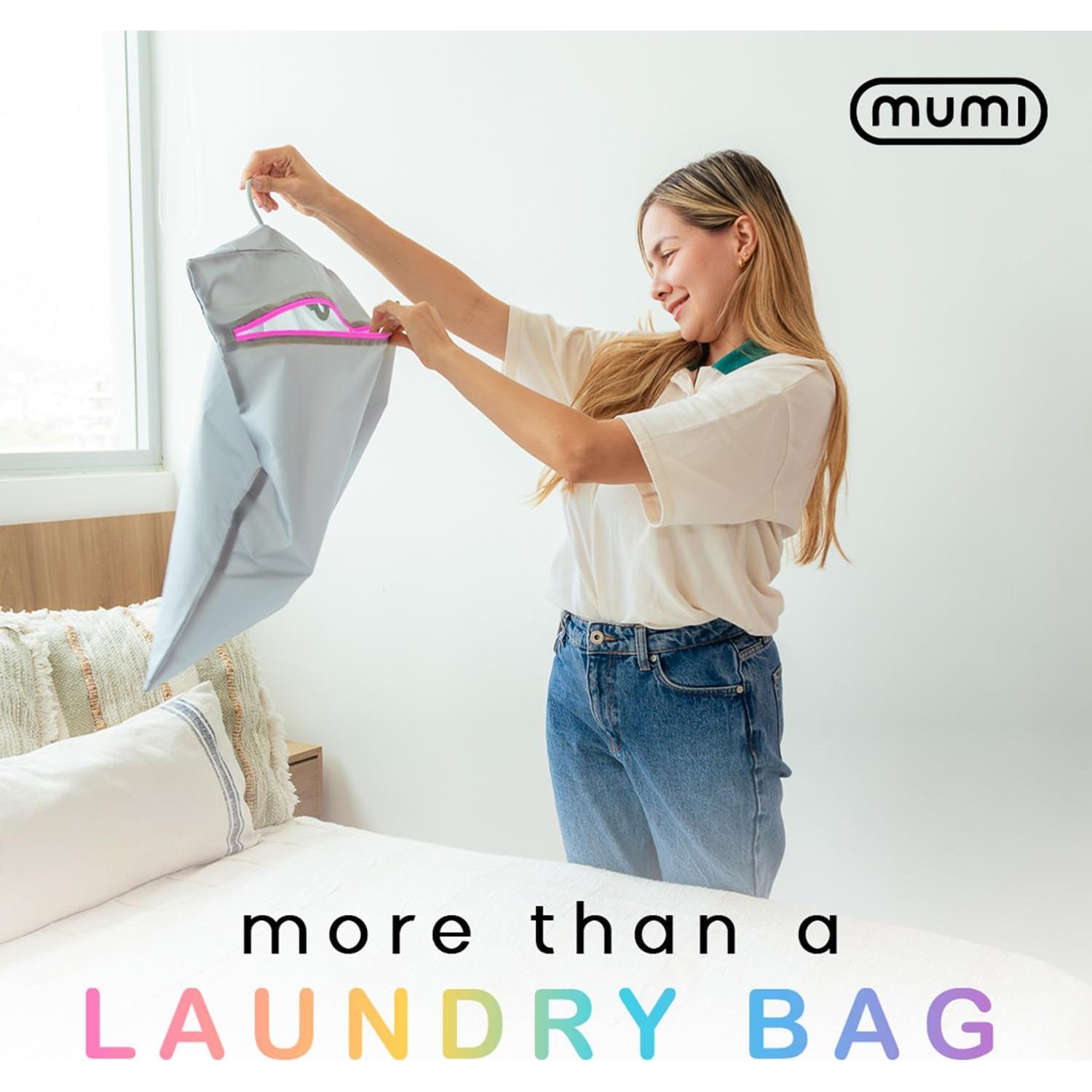 Bolsa de lavandería MUMI grande gris con perchero y bolsa exterior