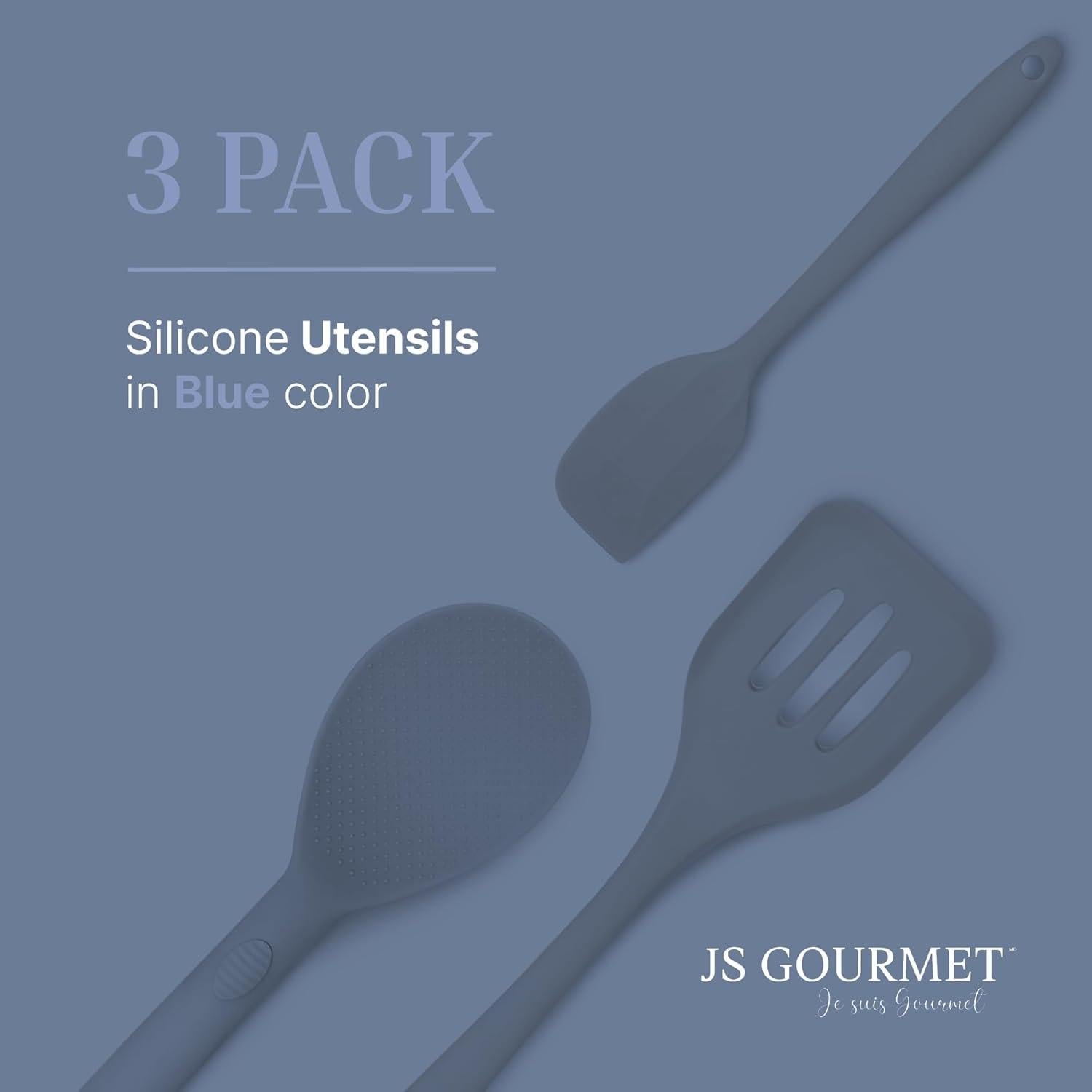 Juego de Utensilios de Cocina de Silicona 3 Piezas JS Gourmet Azul