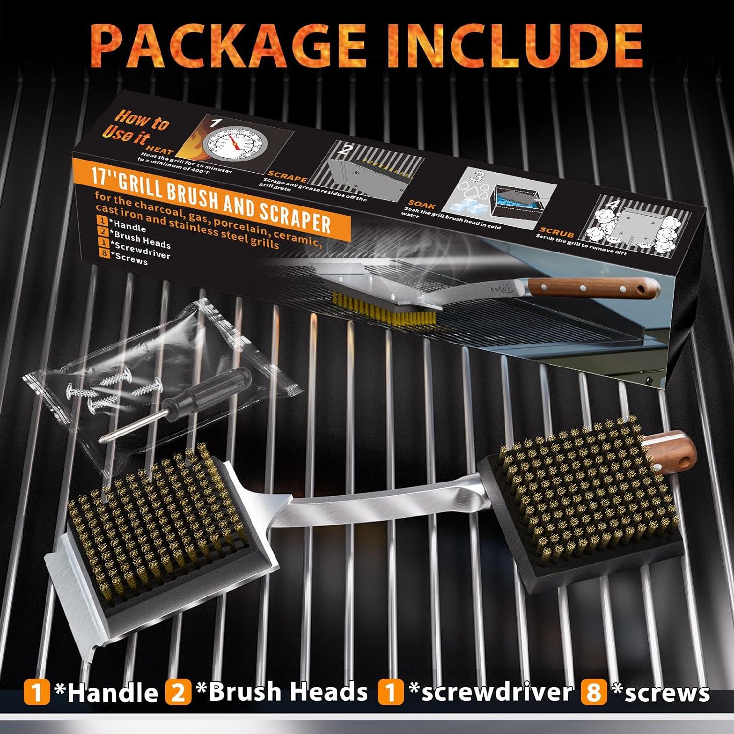 Cepillo y Raspador ENLOY para Parrilla 43 cm Madera Rosa