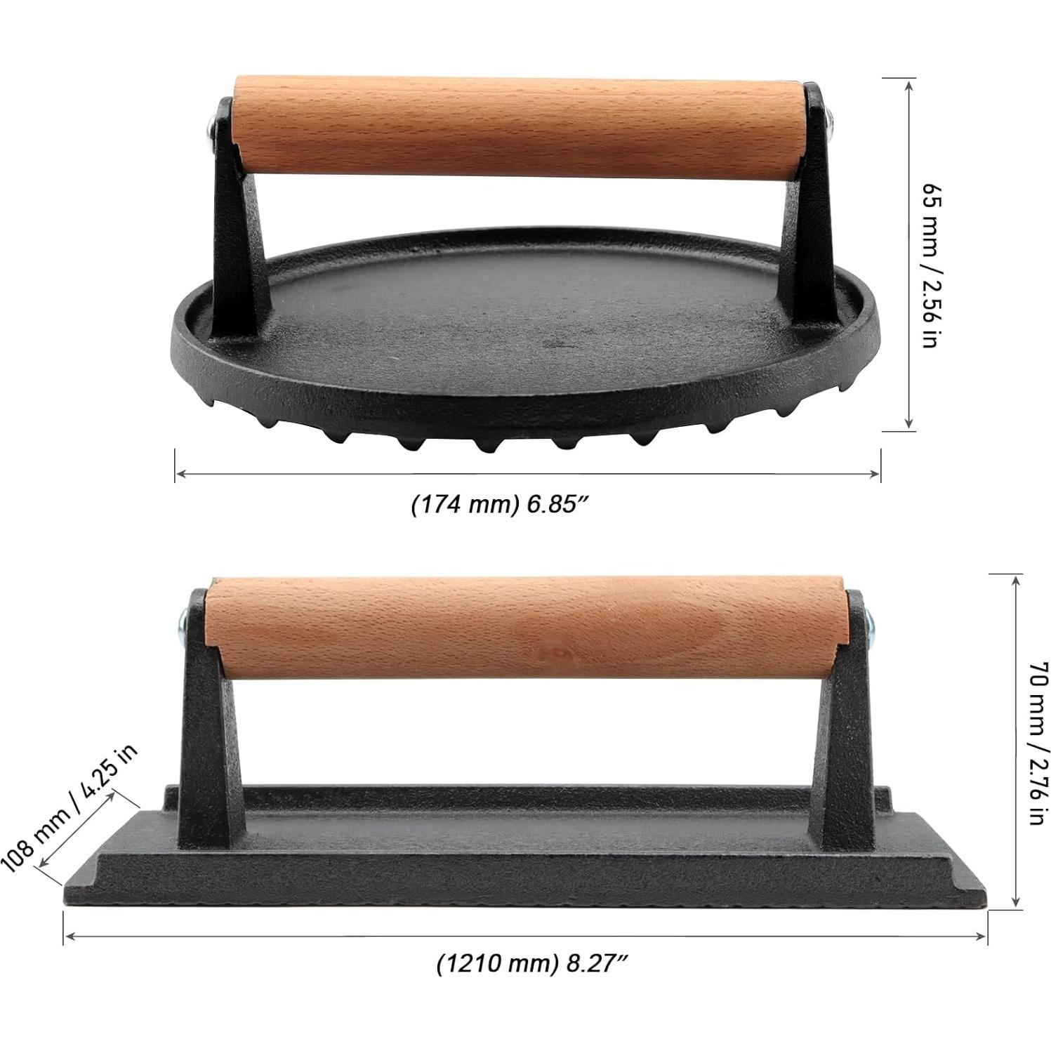 Prensa de Parrilla Hierro Fundido MOUYAT 2 Piezas 17.3cm y 20.3cm