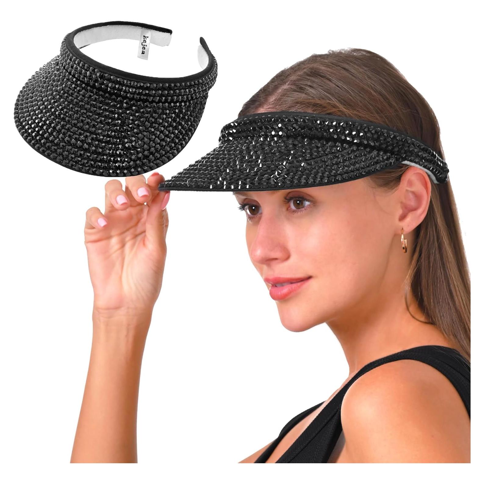 Gorra Visera de Sol Unisex Ajustable con Rhinestones - Negro