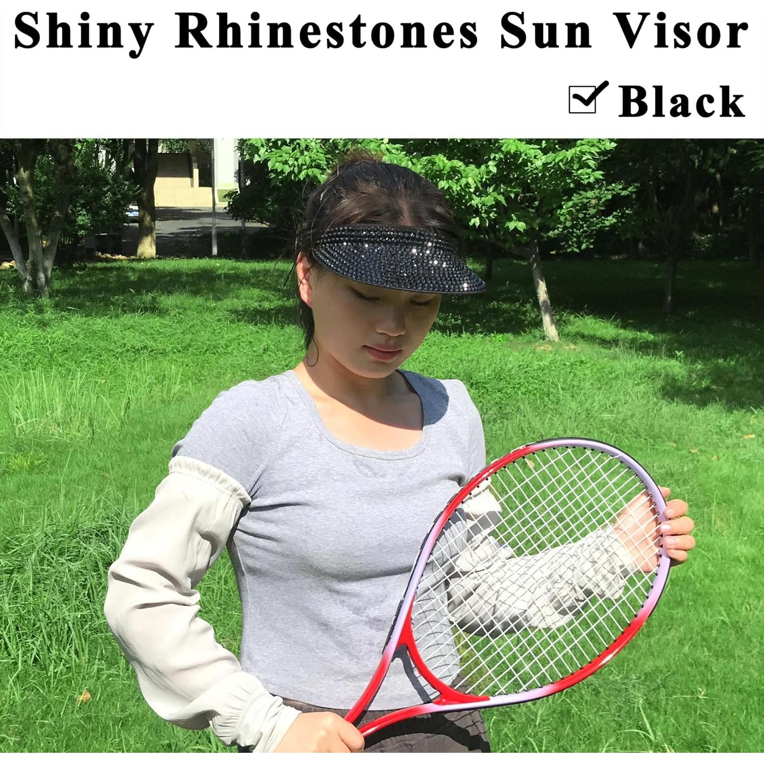 Gorra Visera de Sol Unisex Ajustable con Rhinestones - Negro