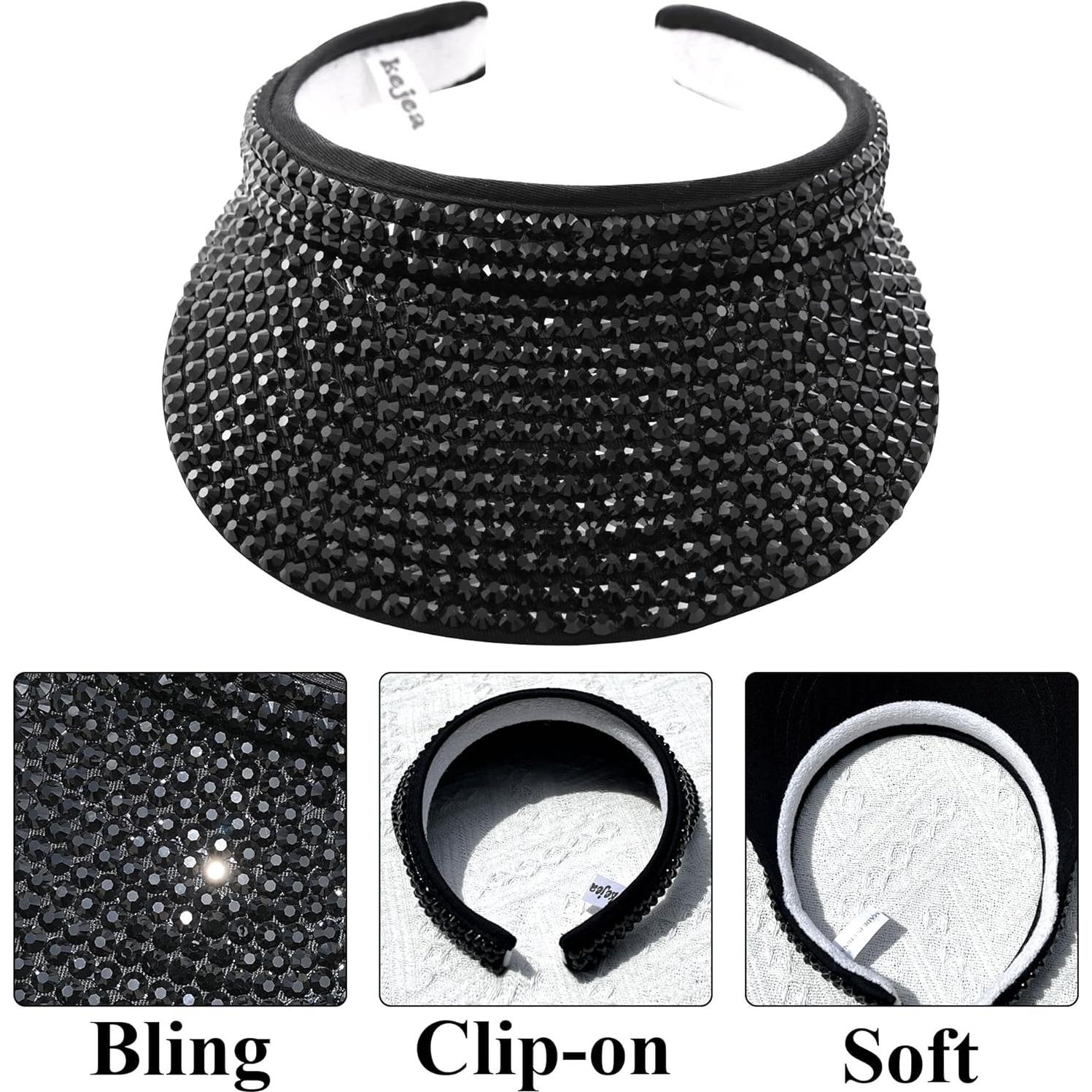 Gorra Visera de Sol Unisex Ajustable con Rhinestones - Negro