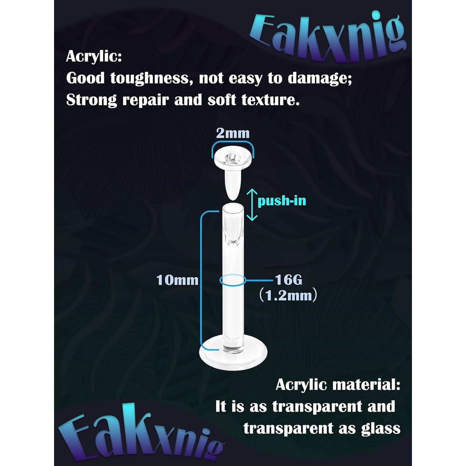 Pendientes Transparentes 16G Eakxnig para Trabajo y Deportes 6mm-12mm