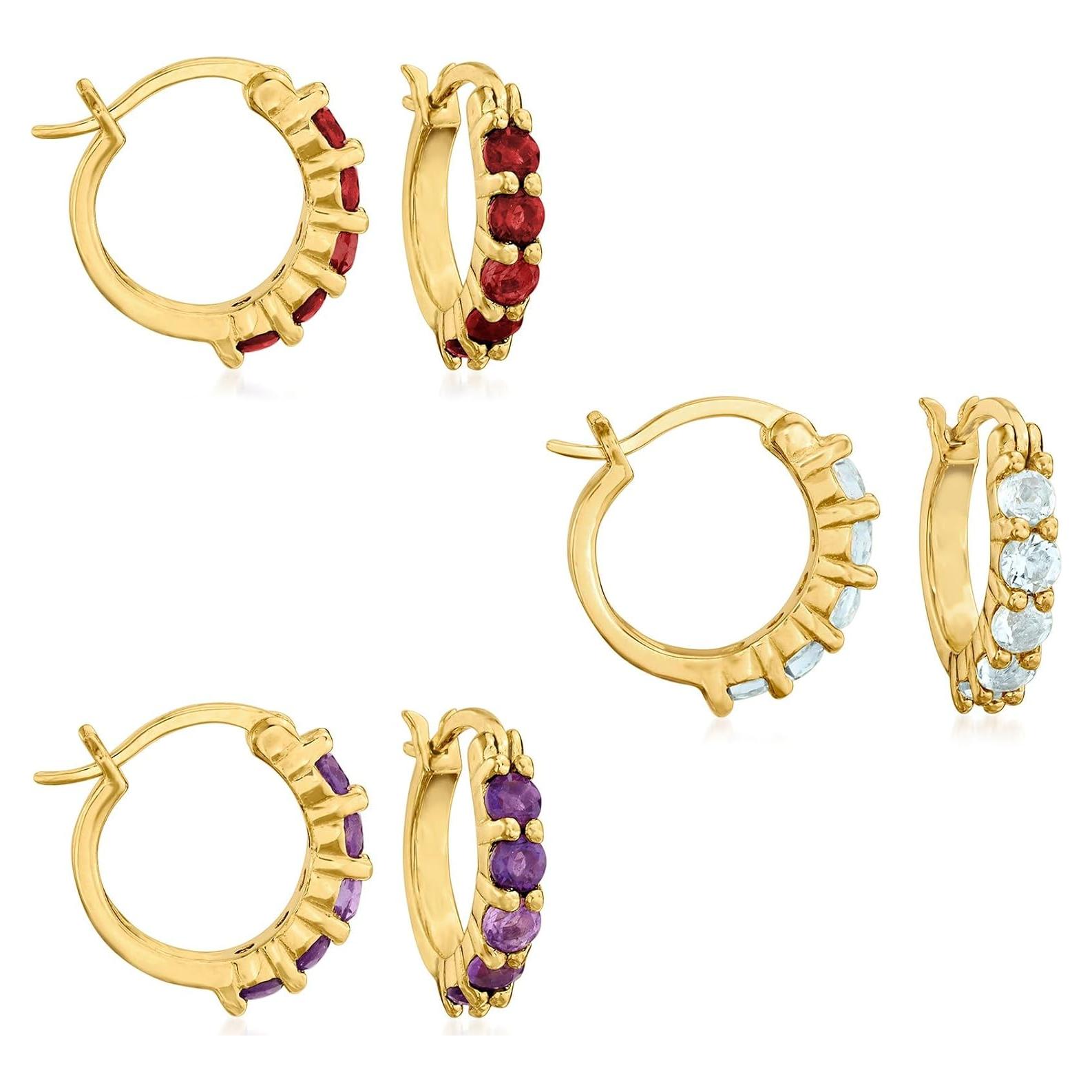 Pendientes de aro huggie Ross-Simons 3 pares gemas 1.60 ct