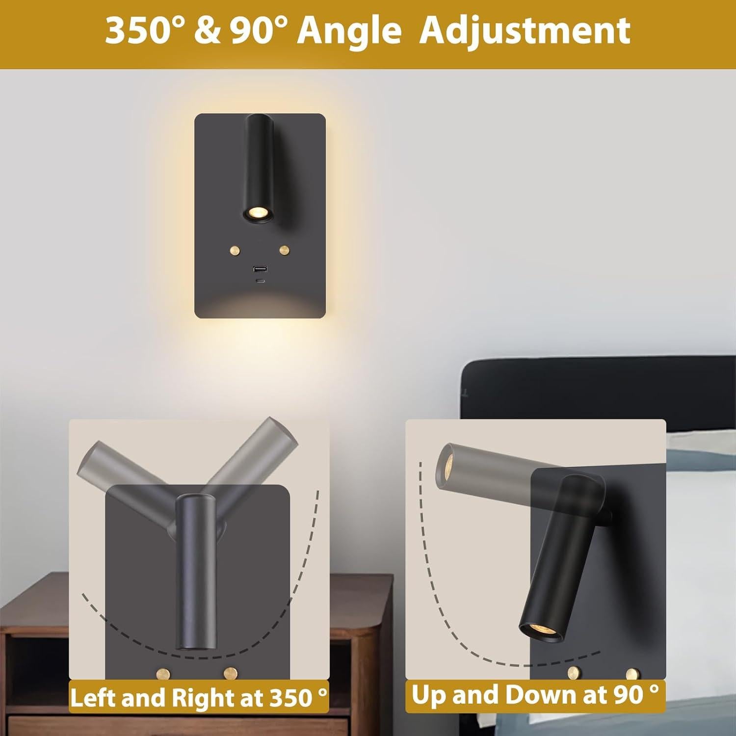 Luz de Lectura Montada en Pared ZEROUNO LED con USB Negro