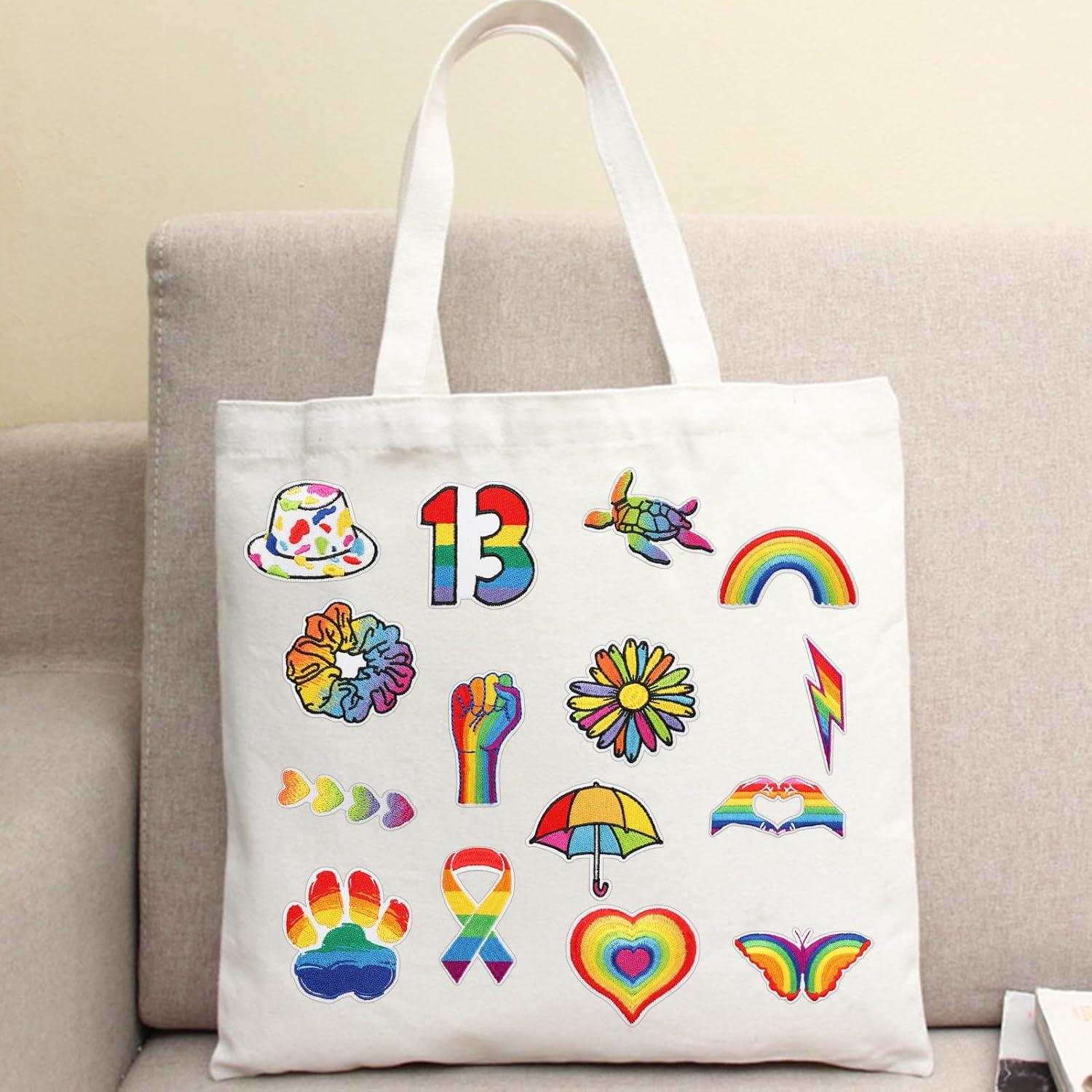 15 Parches Bordados Arcoíris Qpout para Ropa y Manualidades