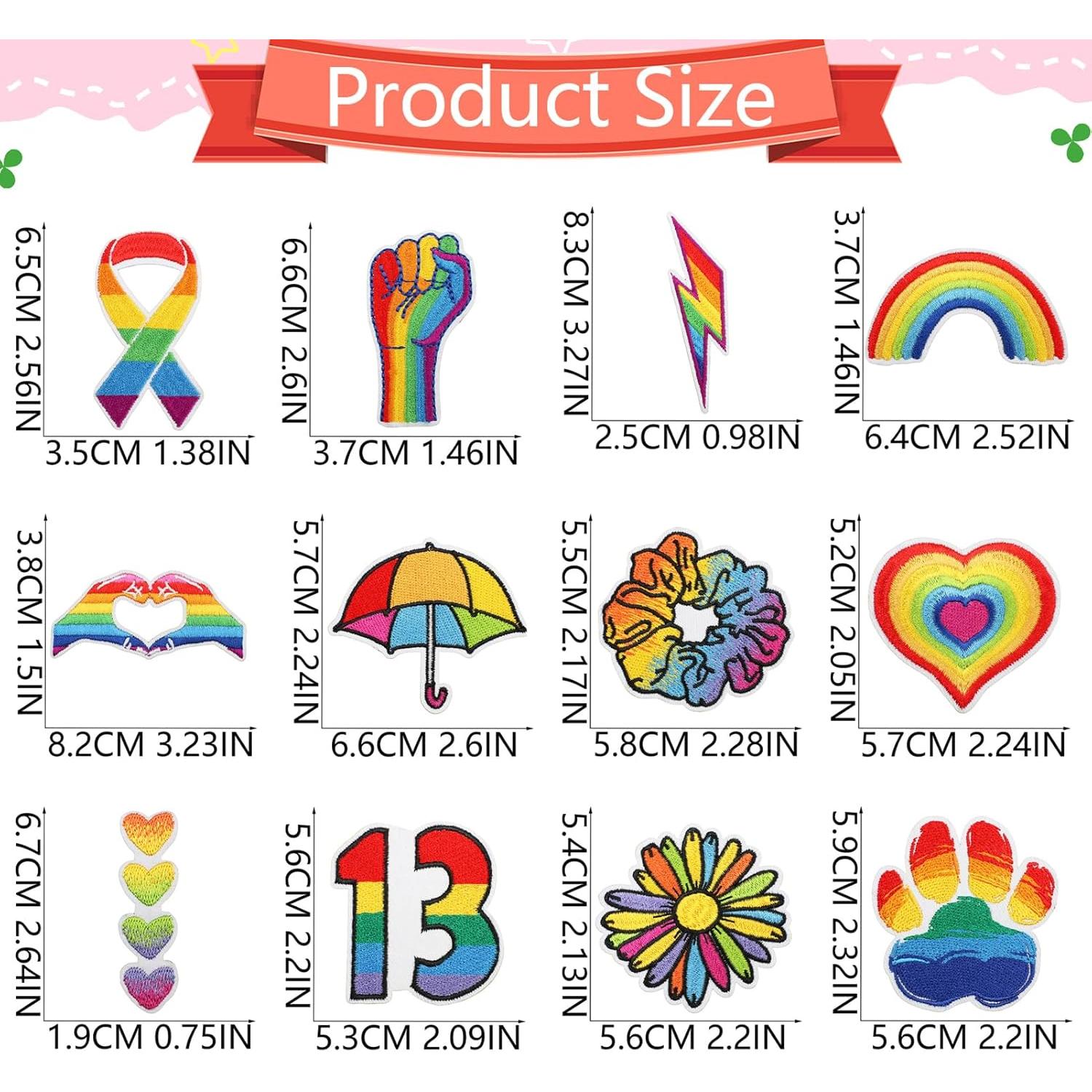 15 Parches Bordados Arcoíris Qpout para Ropa y Manualidades