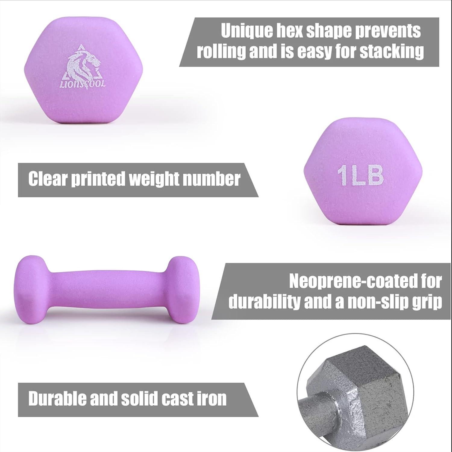 LIONSCOOL Set de 2 Pesas de Mano Neopreno 0.45 kg Antideslizantes