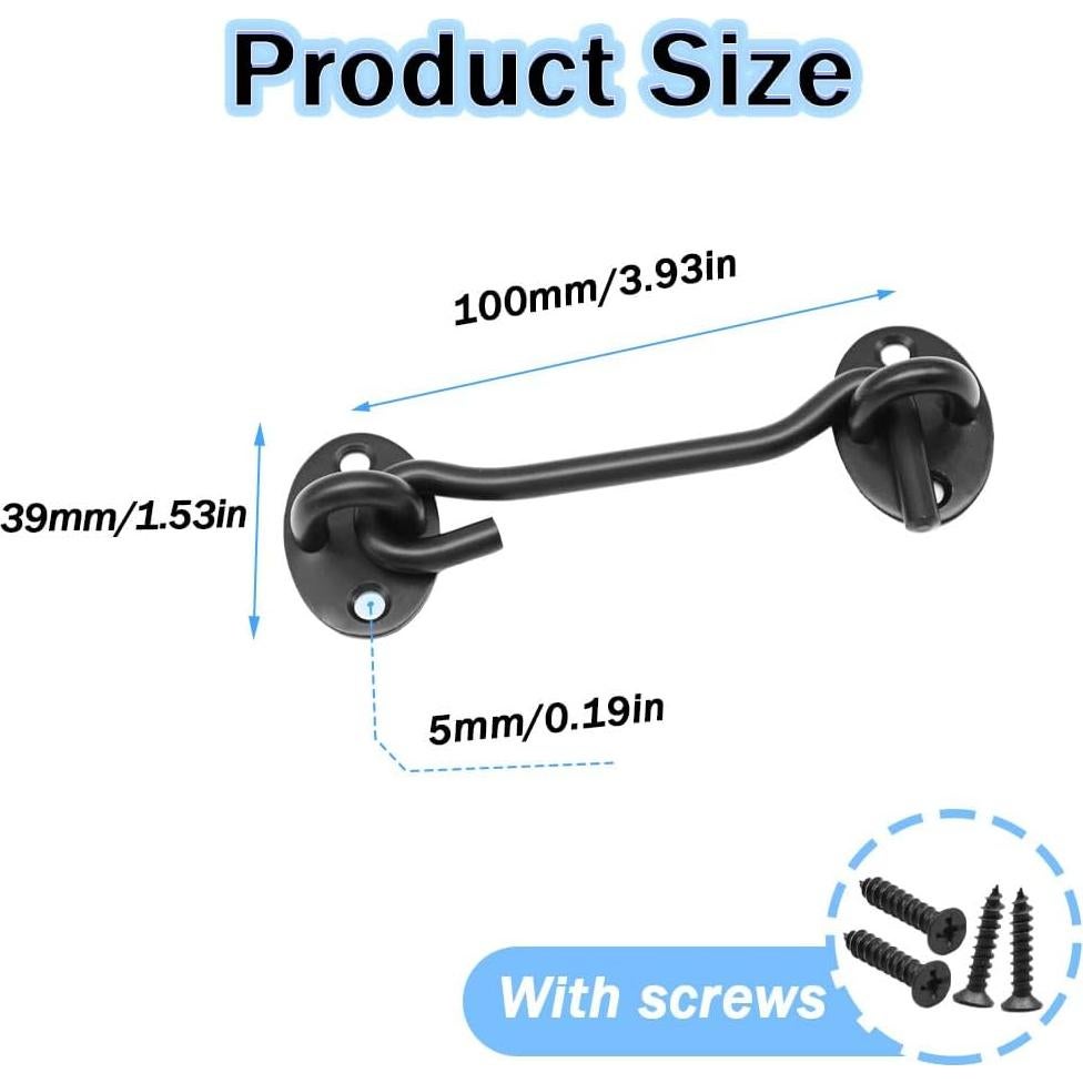 Paquete de 2 Ganchos y Ojos de Privacidad Yosawa 100mm Negro