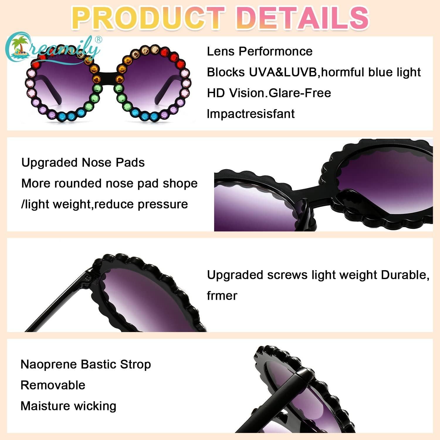 Gafas de sol redondas UV400 para bebés Creamily con rhinestones