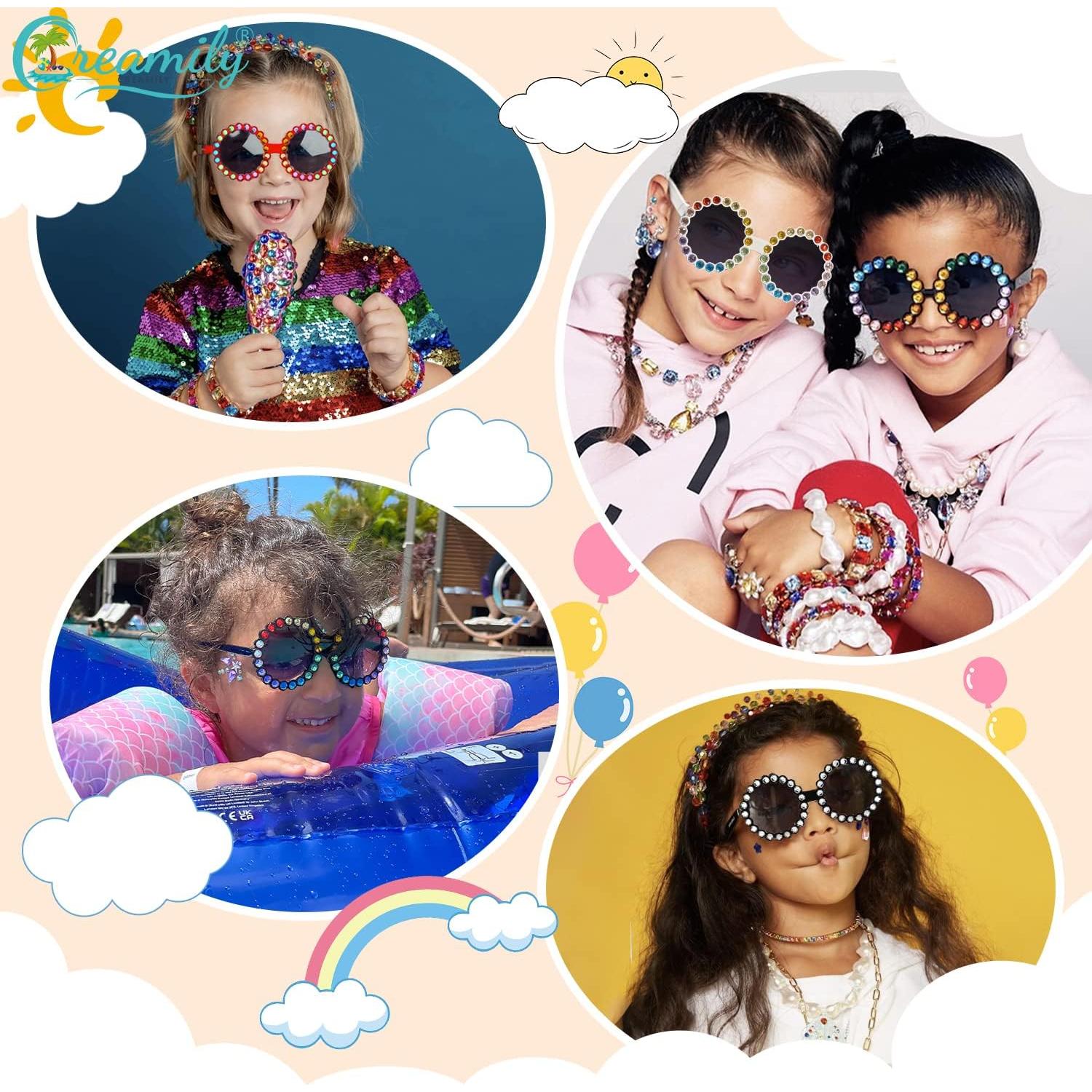 Gafas de sol redondas UV400 para bebés Creamily con rhinestones