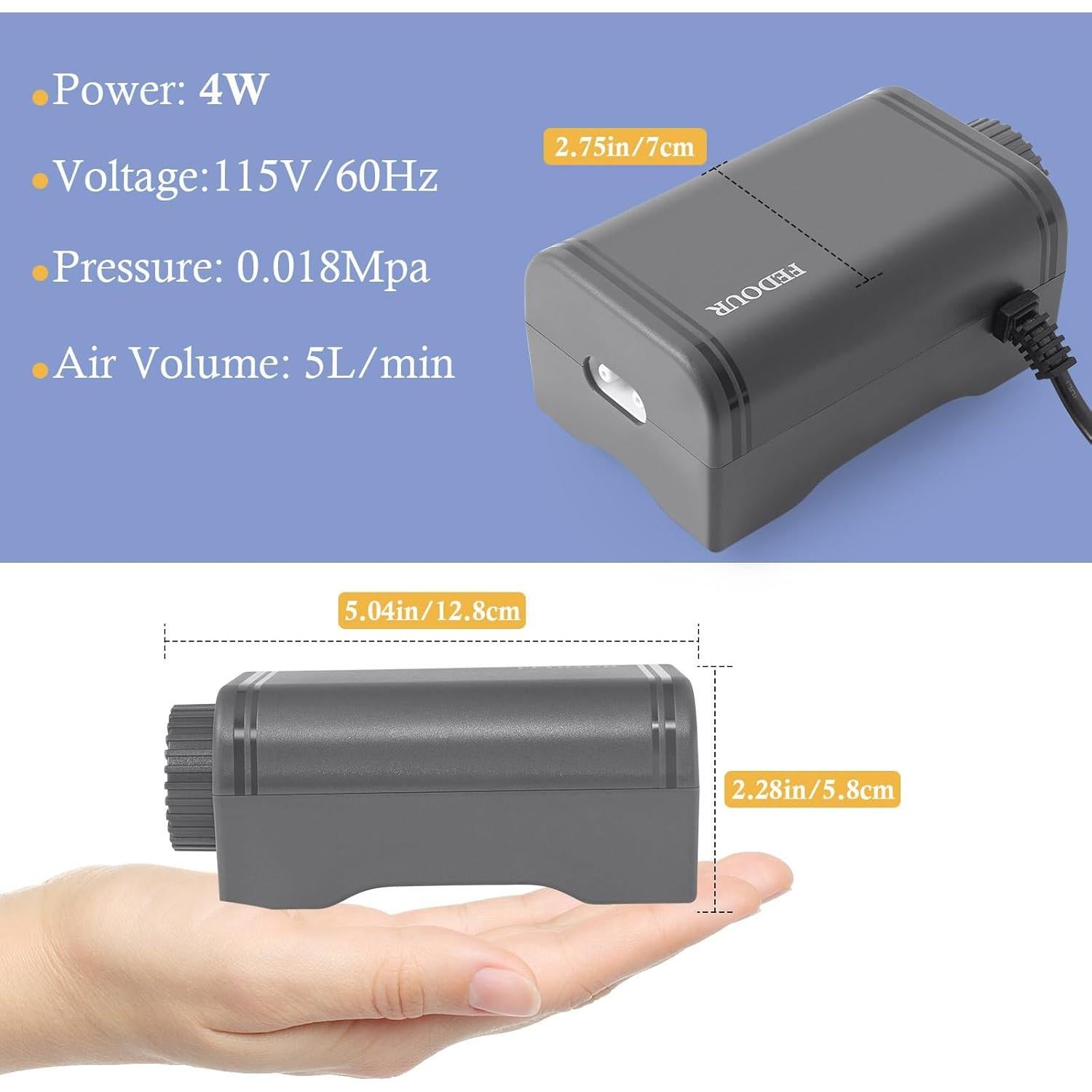 Bomba de Aire Silenciosa FEDOUR C3 para Acuario 120 Galones