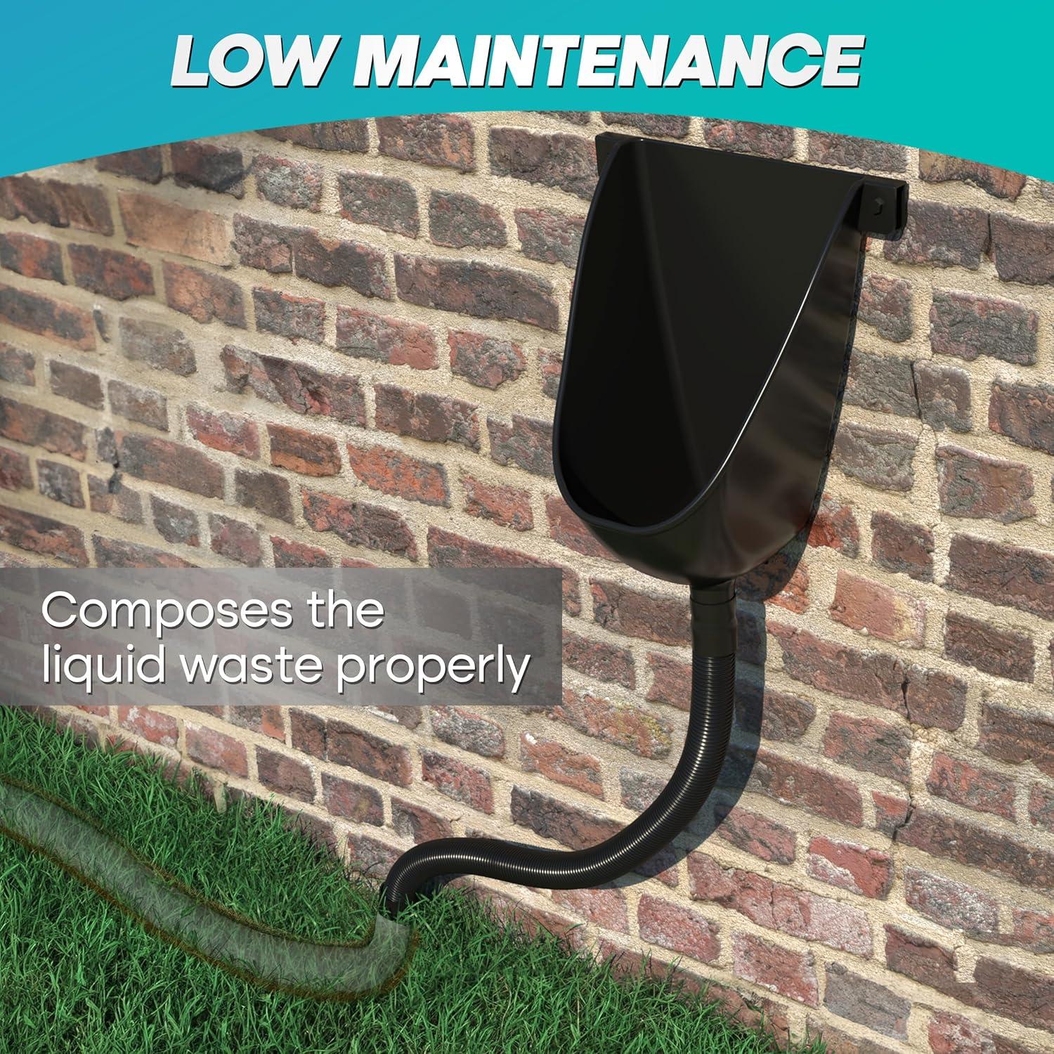 Orinal sin Agua Raeflow Negro con Manguera 1.5m - Exterior