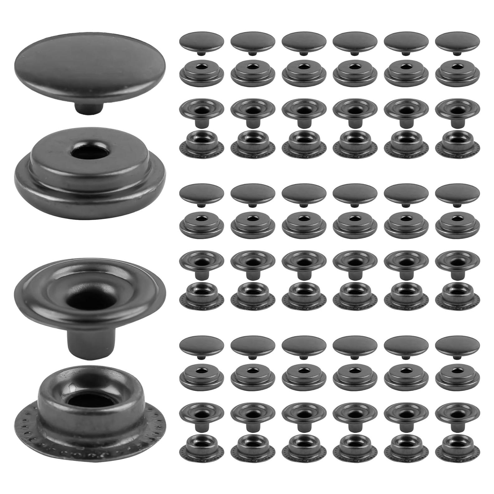 Kit de Botones a Presión de Metal Framendino 15mm Negro 50 Piezas