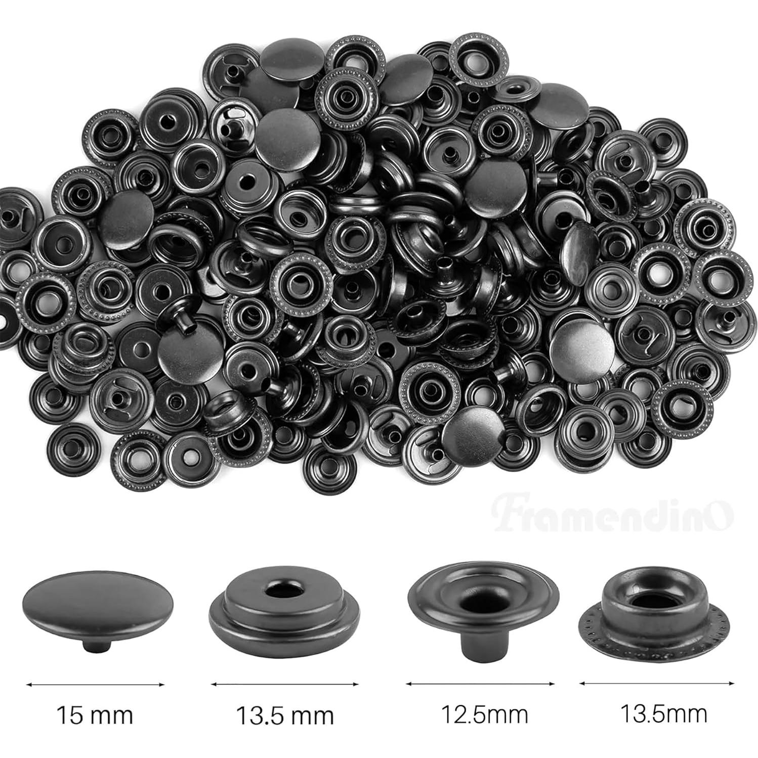 Kit de Botones a Presión de Metal Framendino 15mm Negro 50 Piezas
