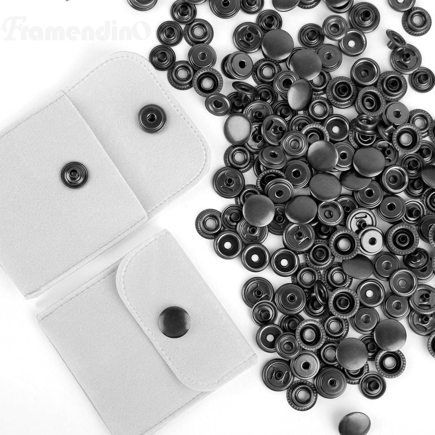Kit de Botones a Presión de Metal Framendino 15mm Negro 50 Piezas